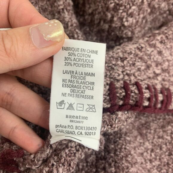 Prana Crochet Trim Sweater Womens S Raisin Stitch Tassle Cotton Tweed Scoop Neck - Picture 10 of 13